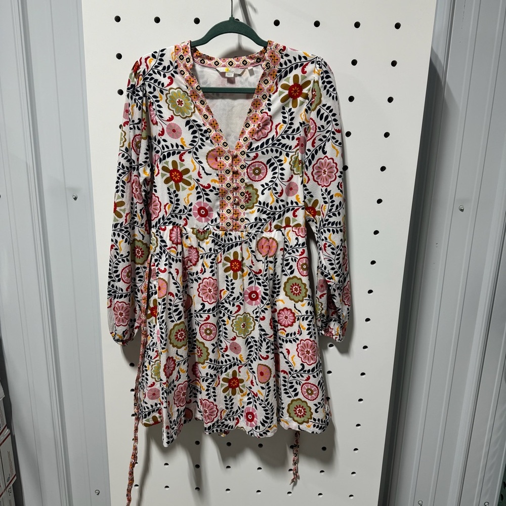 Boden Notch Neck Cotton Dress Ivory, Opulent Garden Size 8 - Picture 6 of 9